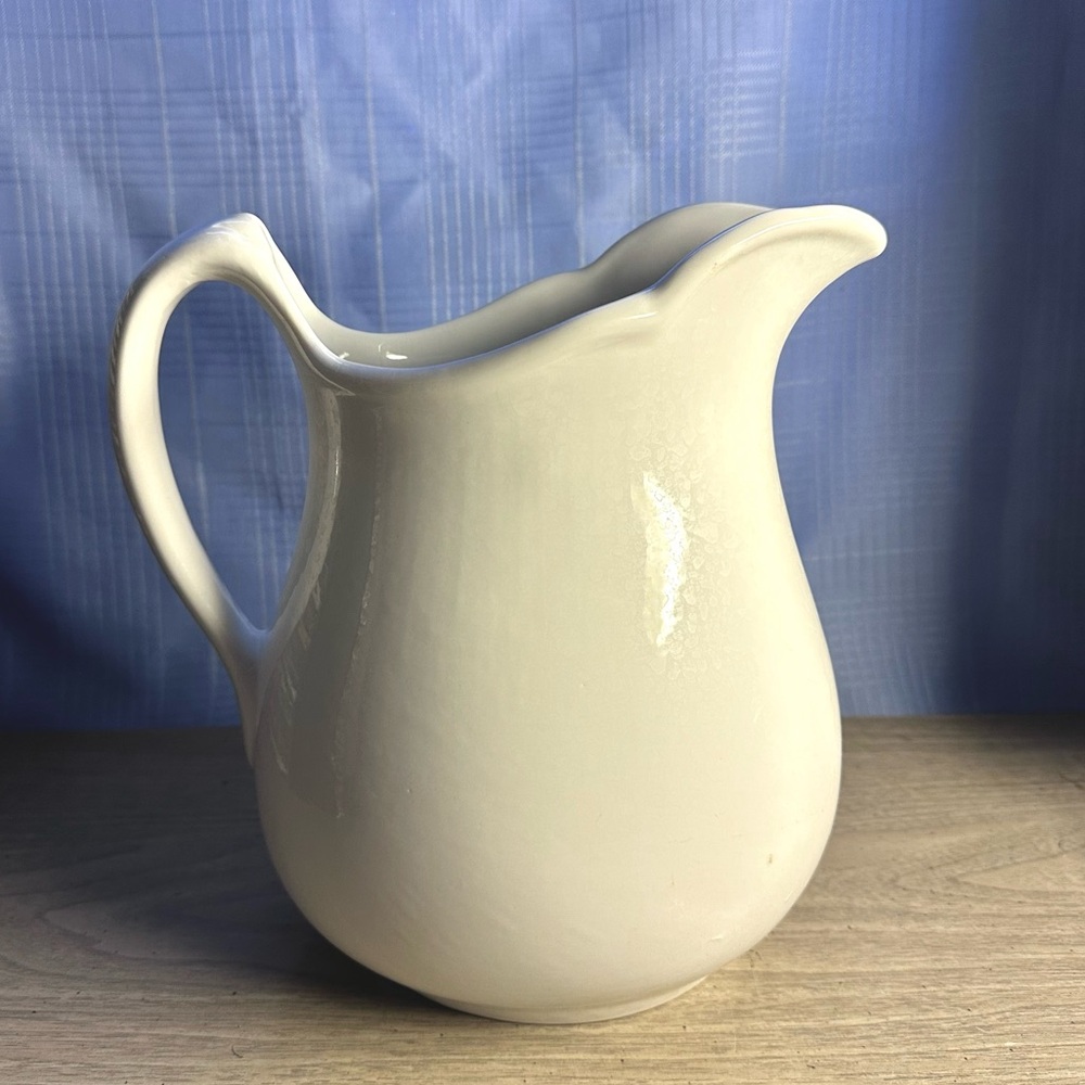Rare White Ironstone, White Ware Water Jug or Hot Water Pitcher- Home Art